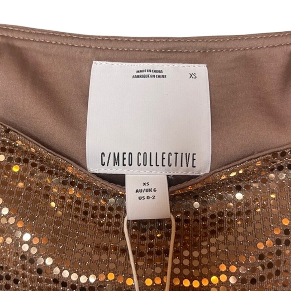 C/MEO Collective Rose Gold Sequin Crop Top NWT XS Party Holiday Glam - Picture 5 of 6